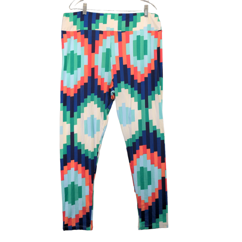 Lularoe TC2 Leggings Womens Blue Green Geometric Pattern Polyester